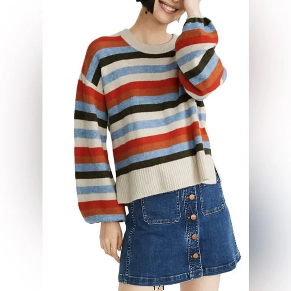 Madewell Payton soft merino wool/alpaca blend striped cropped crewneck sweater S - Picture 1 of 8